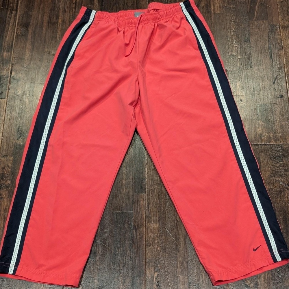 Nike Track Pants Youth Large 12-14 Pink Navy Stripe Polyester Drawstring 29x23